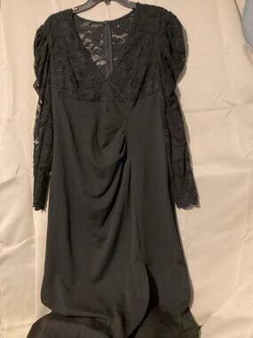 Ever Pretty Dress Formal Evening Black Lace Embroidered Mesh V-Neck SZ 12 NWT